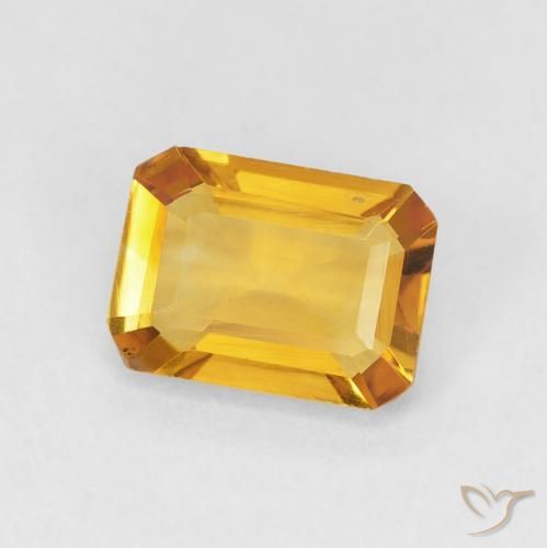 سيترين Medium Light Orange-Gold طبيعي، ثمانى / قصة زمرد، 1.23 قيراط، VVS-VS