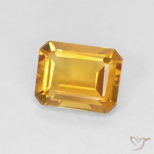 سيترين Medium Light Orange-Gold طبيعي، ثمانى / قصة زمرد، 1.29 قيراط، VVS-VS