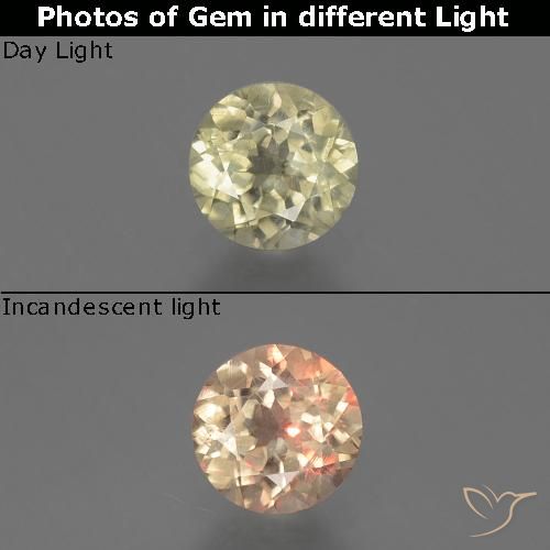 دياسبور متغير اللون أصفر باهت جدا طبيعي، قصة دائرى، 0.73 قيراط، قليلا جدا