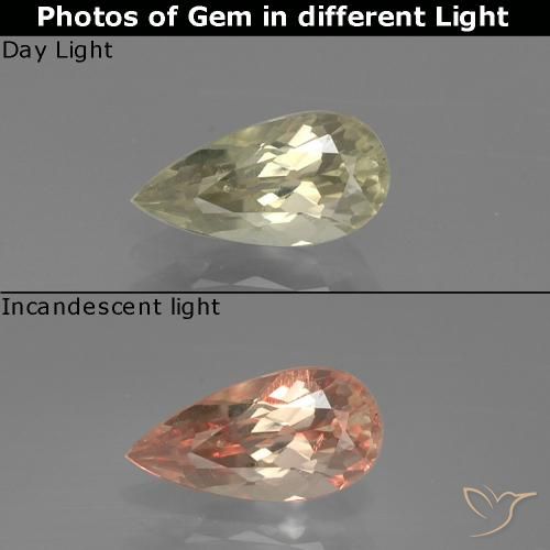 1.06ct طبيعي بيج أصفر دياسبور متغير اللون, شكل الكمثرى, قليلا جدا