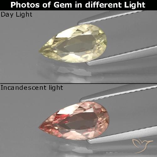 1.15ct طبيعي أصفر ذهبى فاتح دياسبور متغير اللون, شكل الكمثرى, قليلا جدا