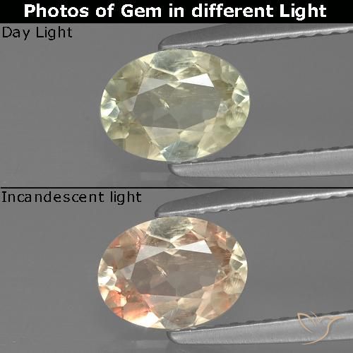 0.98ct طبيعي أصفر فاتح دياسبور متغير اللون, بيضوي, VS-SI