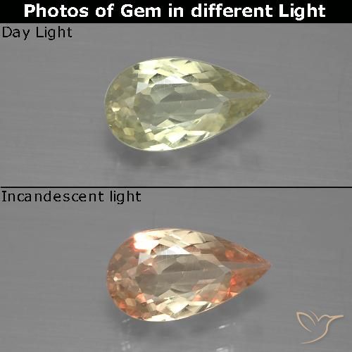 0.98ct طبيعي أصفر فاتح دياسبور متغير اللون, شكل الكمثرى, VS-SI