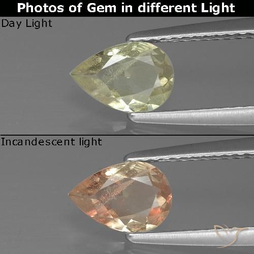 0.66ct طبيعي أصفر فاتح دياسبور متغير اللون, شكل الكمثرى, VS-SI
