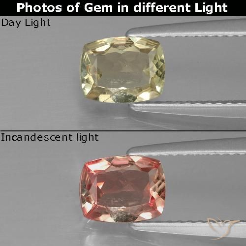 0.92ct طبيعي أصفر فاتح دياسبور متغير اللون, وسادة, VS-SI