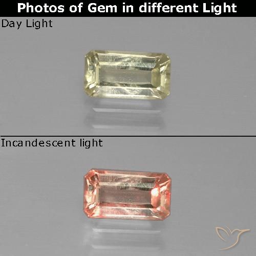 0.78ct طبيعي أصف فاتح جدا دياسبور متغير اللون, قص الزمرد, قليلا جدا