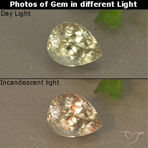 1.03ct طبيعي أصفر فاتح دياسبور متغير اللون, شكل الكمثرى, قليلا جدا