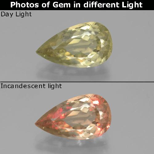 دياسبور متغير اللون أصفر باهت جدا طبيعي، شكل الكمثرى، 3.30 قيراط، قليلا جدا