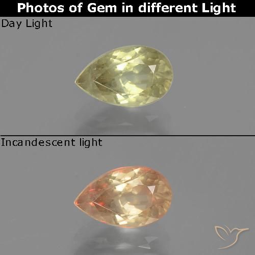 1.13ct طبيعي أصف فاتح جدا دياسبور متغير اللون, شكل الكمثرى, VS-SI