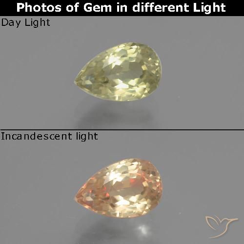 1.10ct طبيعي أصف فاتح جدا دياسبور متغير اللون, شكل الكمثرى, قليلا جدا