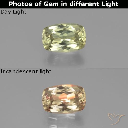 1.31ct طبيعي أصفر فاتح دياسبور متغير اللون, وسادة, VVS-VS
