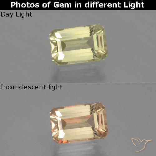 0.89ct طبيعي أصفر باهت جدا دياسبور متغير اللون, قص الزمرد, VVS-VS