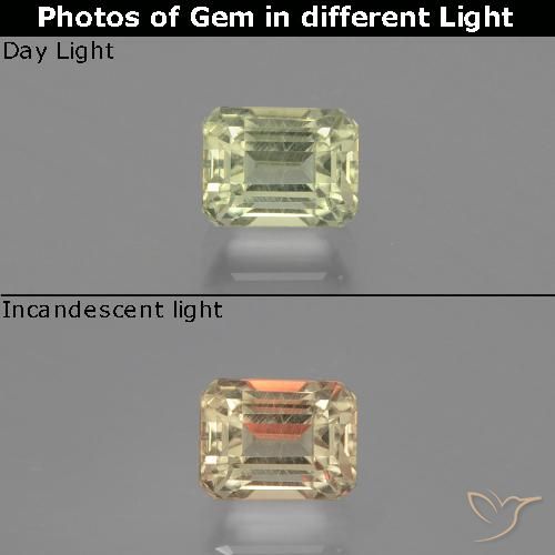 0.92ct طبيعي أصفر باهت جدا دياسبور متغير اللون, قص الزمرد, VVS-VS