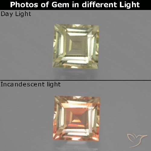 0.97ct طبيعي أصف فاتح جدا دياسبور متغير اللون, مربع, VVS-VS