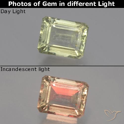 1.41ct طبيعي أصف فاتح جدا دياسبور متغير اللون, قص الزمرد, VS-SI