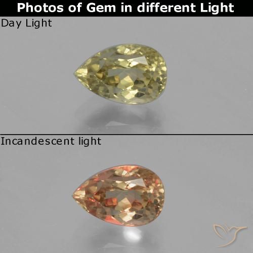 1.27ct طبيعي أصف فاتح جدا دياسبور متغير اللون, شكل الكمثرى, قليلا جدا