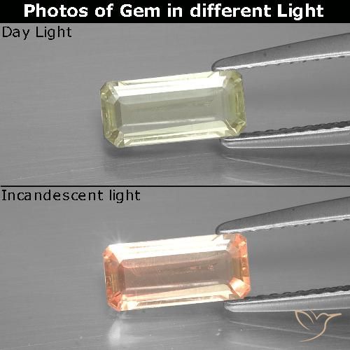 0.97ct طبيعي أصفر فاتح دياسبور متغير اللون, قص الزمرد, قليلا جدا