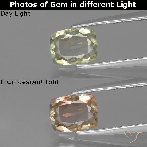 1.14ct طبيعي أصفر فاتح دياسبور متغير اللون, وسادة, قليلا جدا