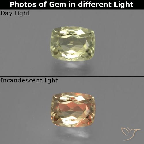 1.37ct طبيعي أصفر فاتح دياسبور متغير اللون, وسادة, قليلا جدا