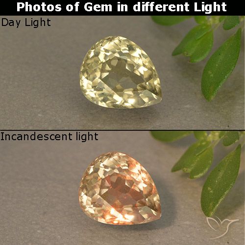 1.05ct طبيعي أصفر فاتح دياسبور متغير اللون, شكل الكمثرى, قليلا جدا