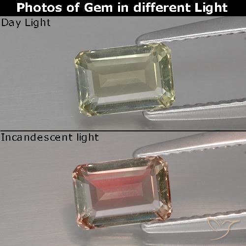 1.04ct طبيعي أصف فاتح جدا دياسبور متغير اللون, قص الزمرد, VVS-VS