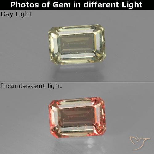 1.05ct طبيعي أصفر بنى دياسبور متغير اللون, قص الزمرد, قليلا جدا