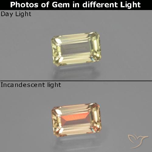 1.37ct طبيعي أصفر فاتح دياسبور متغير اللون, قص الزمرد, VVS-VS