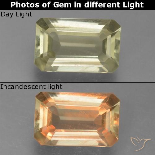 0.90ct طبيعي أصفر فاتح دياسبور متغير اللون, قص الزمرد, VVS-VS