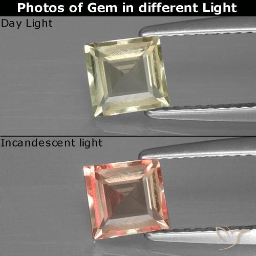0.91ct طبيعي أصفر ذهبى فاتح دياسبور متغير اللون, مربع, VVS-VS