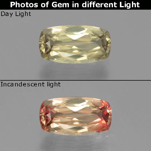 دياسبور متغير اللون أصفر ذهبى فاتح طبيعي، قطع وسادة، 1.30 قيراط، VVS-VS