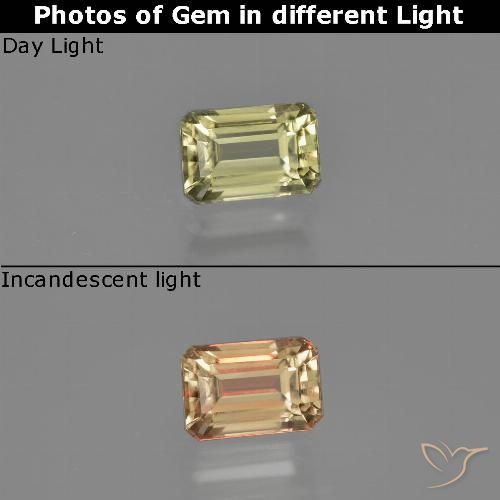 1.21ct طبيعي أصفر فاتح دياسبور متغير اللون, قص الزمرد, VVS-VS