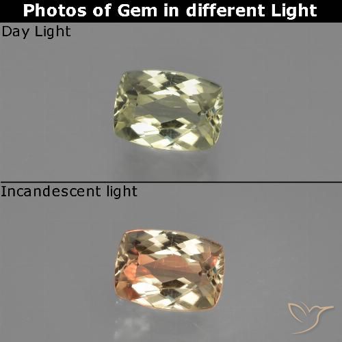 1.14ct طبيعي أصفر فاتح دياسبور متغير اللون, وسادة, VVS-VS