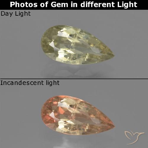 1.36ct طبيعي أصفر بنى دياسبور متغير اللون, شكل الكمثرى, VS-SI