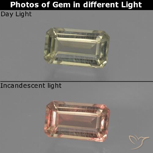 0.83ct طبيعي أصفر فاتح دياسبور متغير اللون, قص الزمرد, VVS-VS
