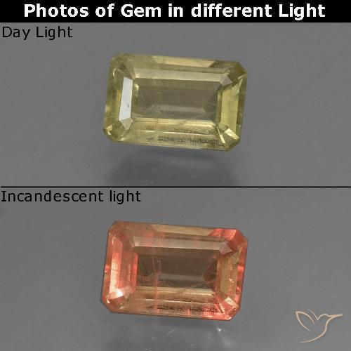 0.97ct طبيعي أصفر باهت دياسبور متغير اللون, قص الزمرد, VS-SI