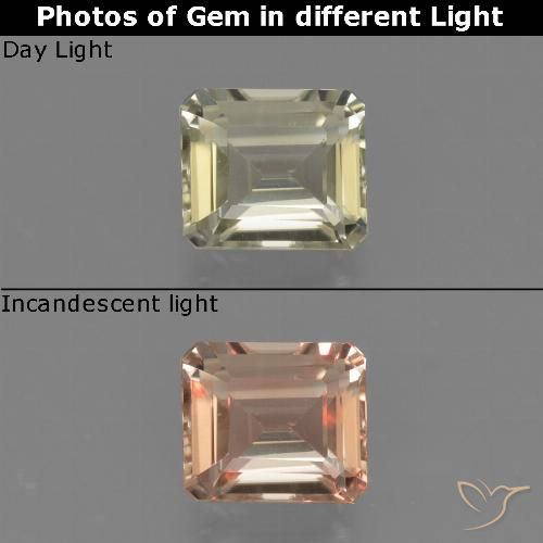 0.89ct طبيعي أصف فاتح جدا دياسبور متغير اللون, قص الزمرد, قليلا جدا