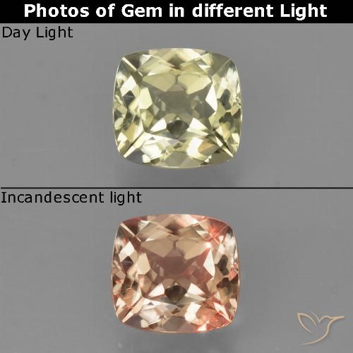 دياسبور متغير اللون أصف فاتح جدا طبيعي، قطع وسادة، 0.89 قيراط، VVS-VS