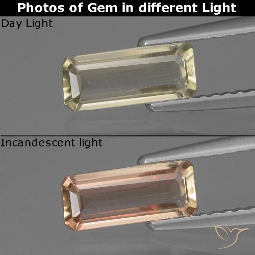 0.84ct طبيعي أصفر باهت دياسبور متغير اللون, قص الزمرد, VVS-VS