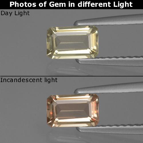 دياسبور متغير اللون أصف فاتح جدا طبيعي، قص الزمرد، 0.59 قيراط، VVS-VS