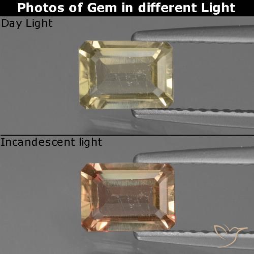 0.78ct طبيعي أصفر متوسط دياسبور متغير اللون, قص الزمرد, قليلا جدا