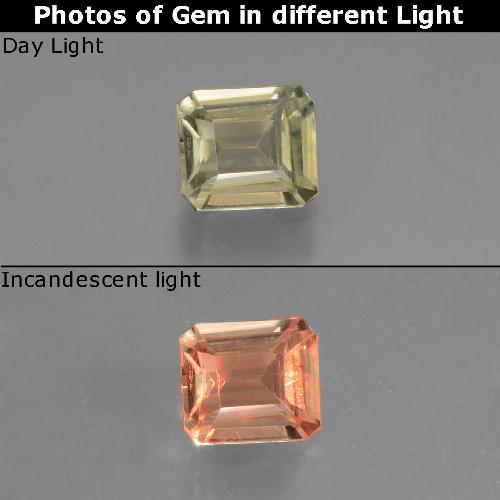 دياسبور متغير اللون بيج أصفر طبيعي، قص الزمرد، 0.74 قيراط، VVS-VS