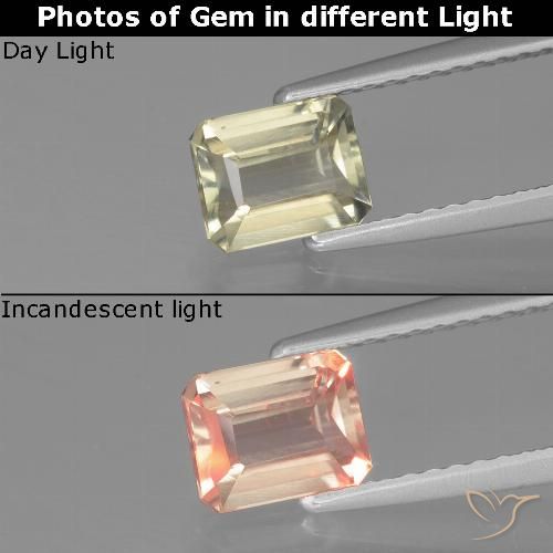 0.94ct طبيعي أصف فاتح جدا دياسبور متغير اللون, قص الزمرد, VVS-VS