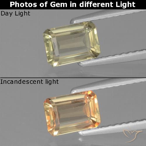 0.86ct طبيعي أصف فاتح جدا دياسبور متغير اللون, قص الزمرد, VVS-VS