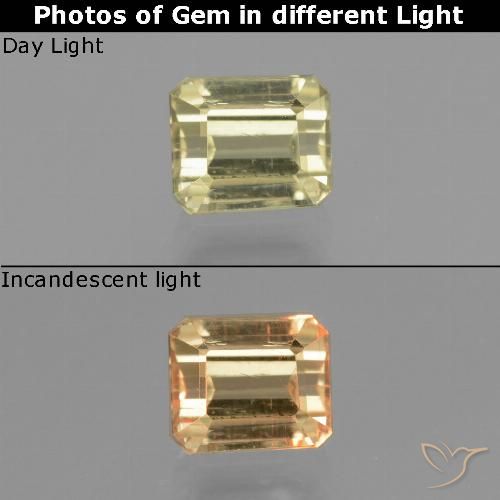 1.09ct طبيعي أصفر فاتح دياسبور متغير اللون, قص الزمرد, قليلا جدا