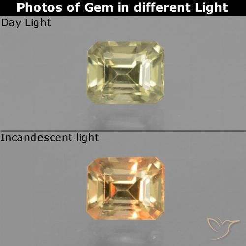 0.87ct طبيعي أصفر فاتح دياسبور متغير اللون, قص الزمرد, قليلا جدا