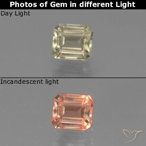 0.80ct طبيعي أصفر دافئ دياسبور متغير اللون, قص الزمرد, VVS-VS
