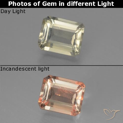 0.85ct طبيعي أصف فاتح جدا دياسبور متغير اللون, قص الزمرد, قليلا جدا