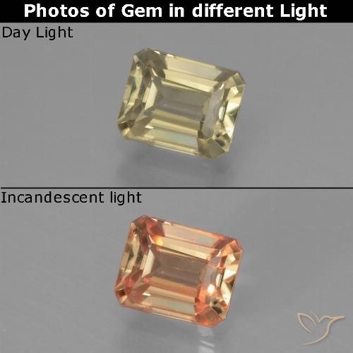 0.86ct طبيعي أصفر ترابى دياسبور متغير اللون, قص الزمرد, قليلا جدا