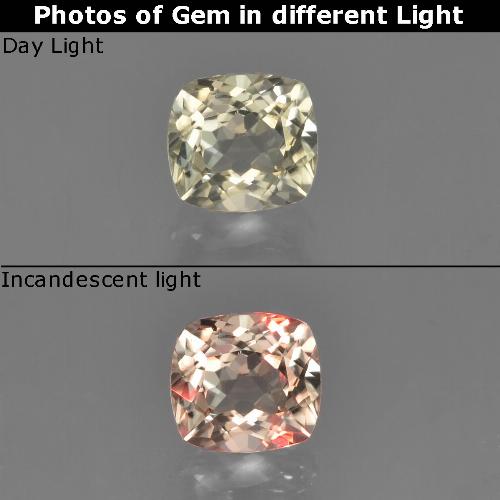 دياسبور متغير اللون أصفر-ذهبى فاتح جدا طبيعي، قطع وسادة، 0.77 قيراط، VVS