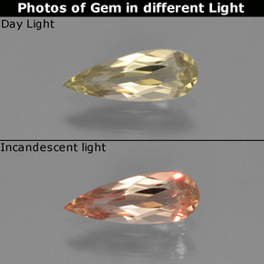 دياسبور متغير اللون أصفر دافئ طبيعي، شكل الكمثرى، 0.58 قيراط، VVS-VS